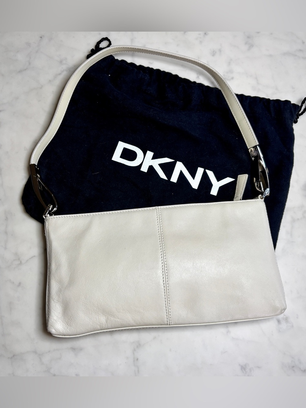 DKNY Cream Leather Convertible Clutch Shoulder Bag